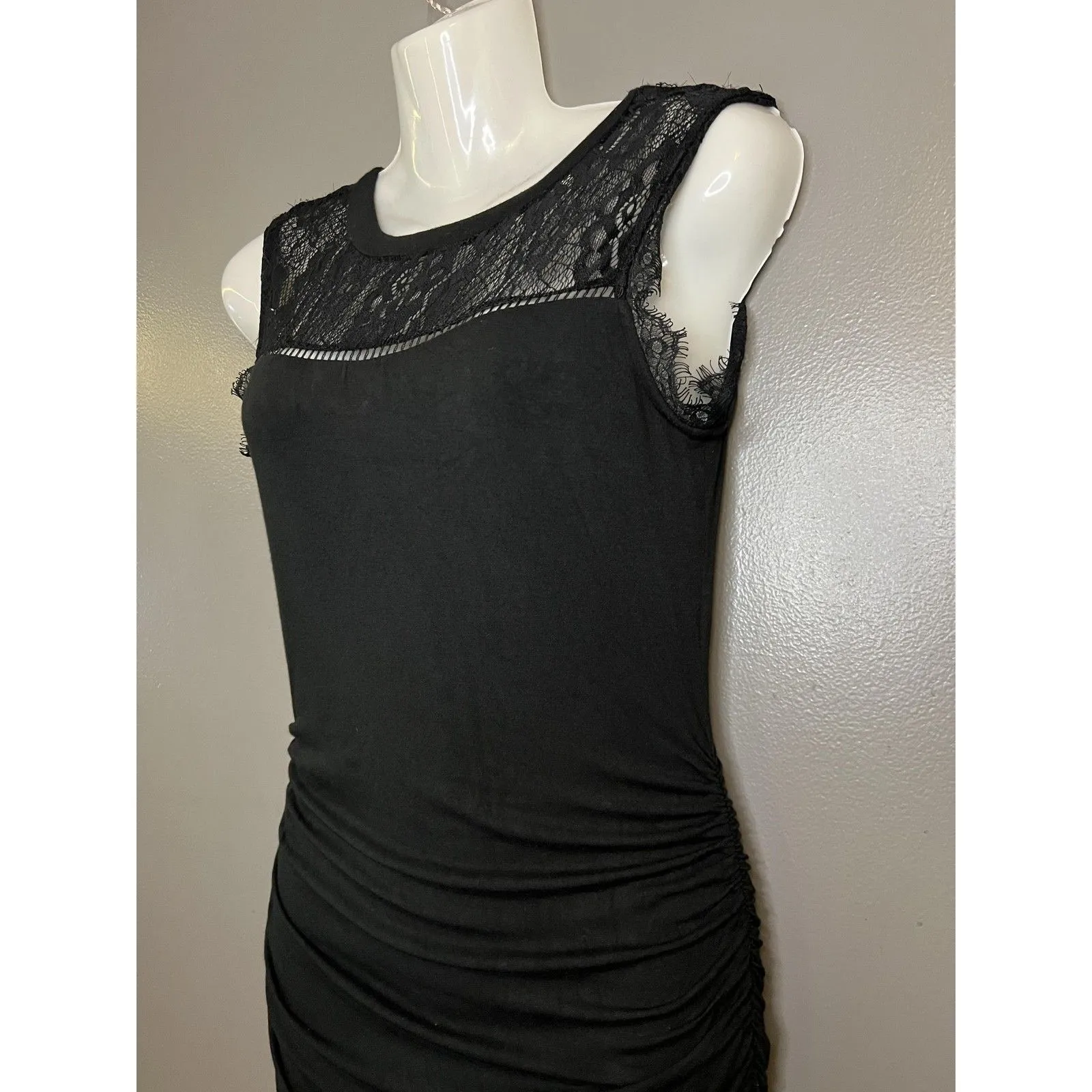 KUT From The Kloth Dress Womens 0 Black Lace Ruched Bodycon Midi Party Cocktail - Image 5