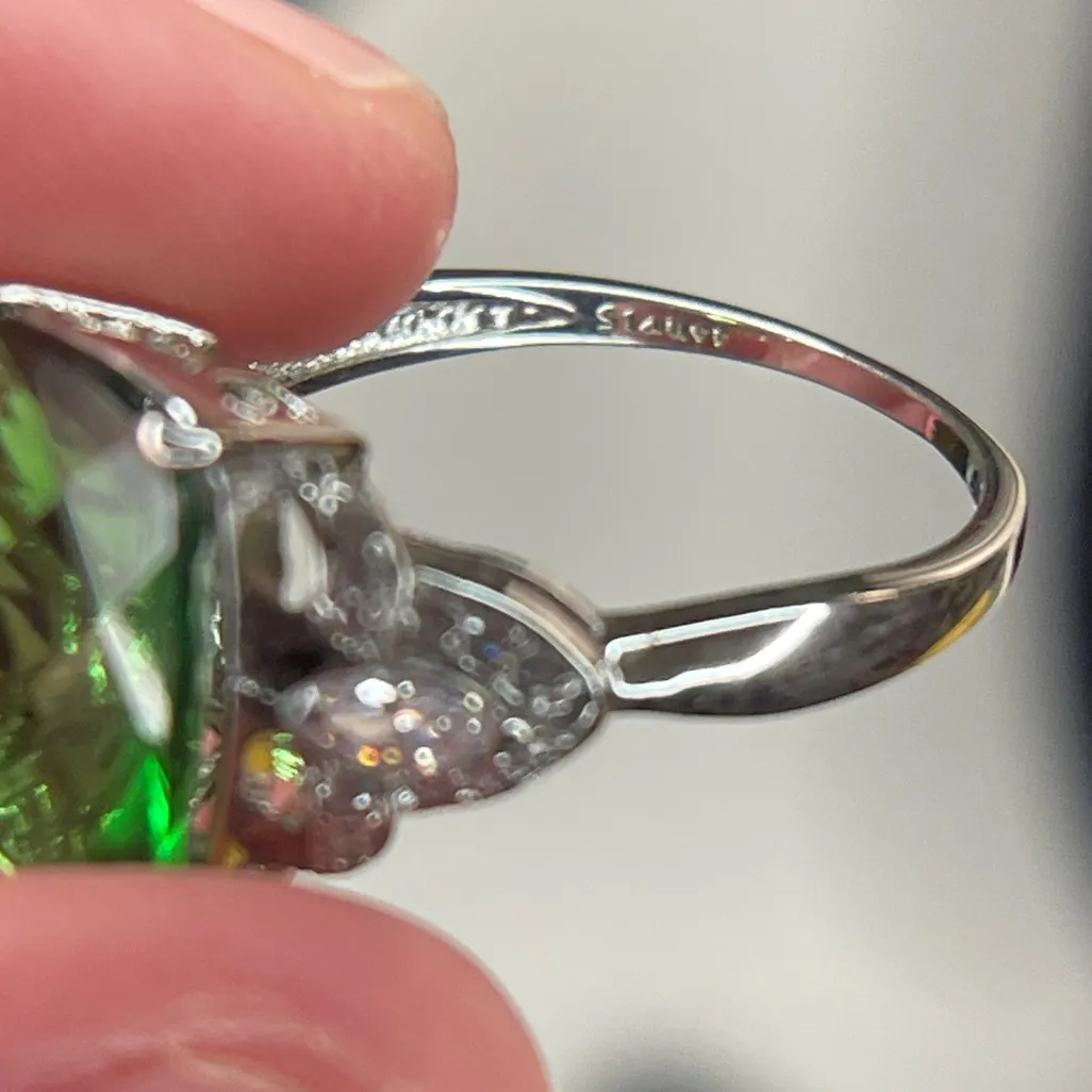 STAUER STERLING SILVER CZ RING HIGHLY FACETED GREEN CENTER STONE LIKE NEW size 8 - Image 7