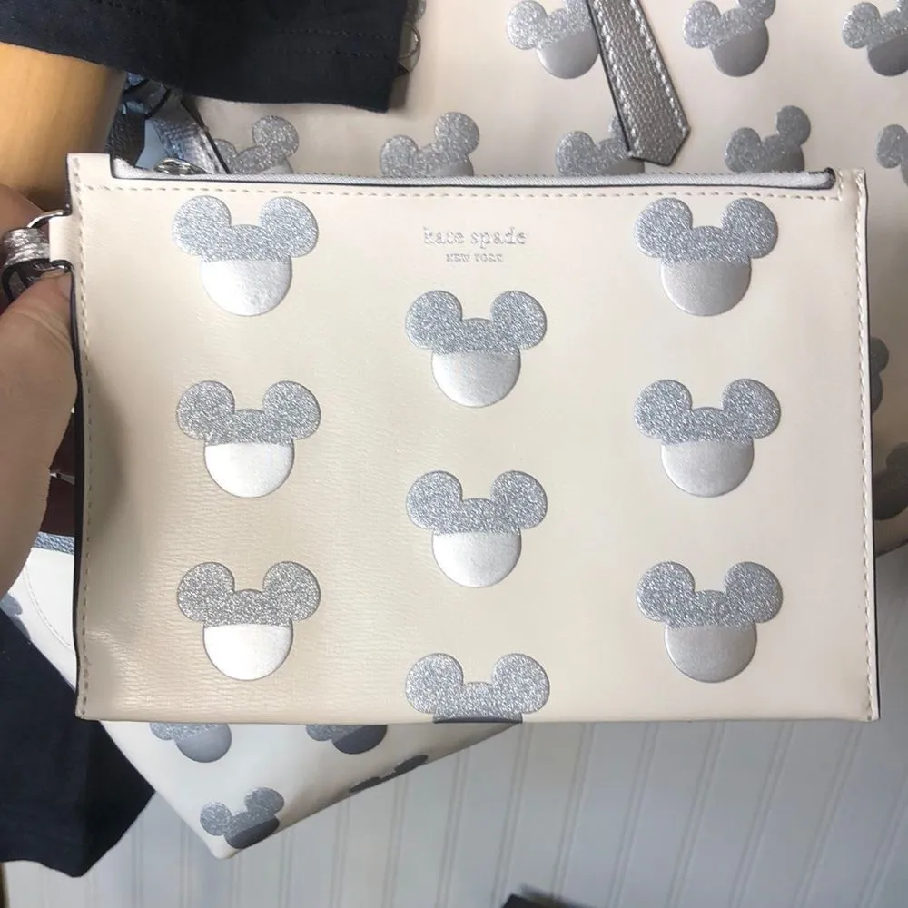 KATE SPADE X Disney Silver Mickey Mouse Embossed Shoulder Bag Tote - Image 6