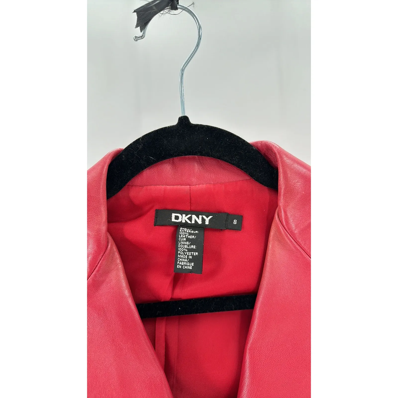 DKNY leather soft red leather jacket blazer size 8 90s western street holiday - Image 3