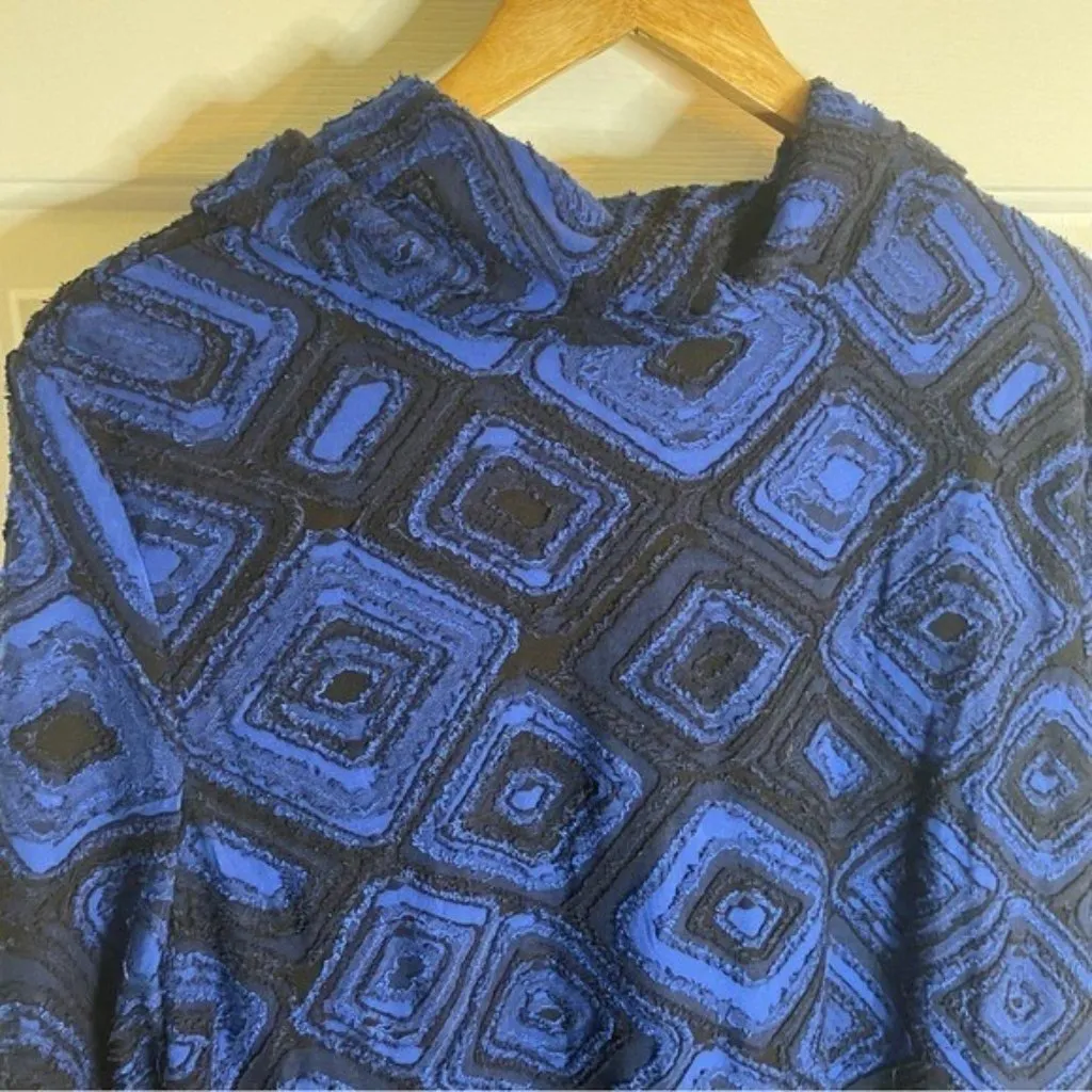Ali Miles Royal Blue and Black Design tunic Sweater with Cowl Neck Size XL - Image 7