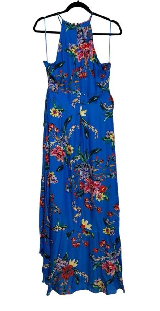 Parker Sleeveless Halter High-Low Ruffle Dress in Blue Floral - Size 6 - Image 4