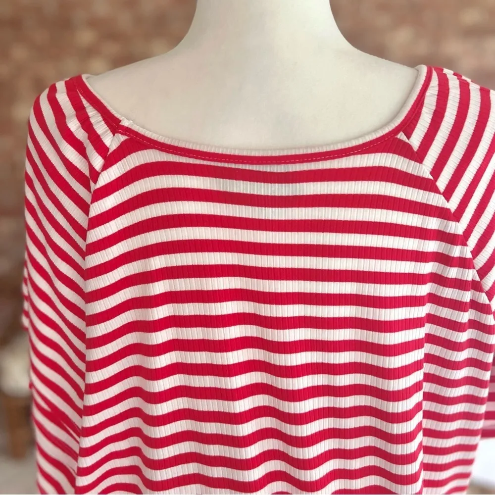 Wrangler Essential Flutter Tee Shirt Red Striped Knit Top 3XL - Image 9