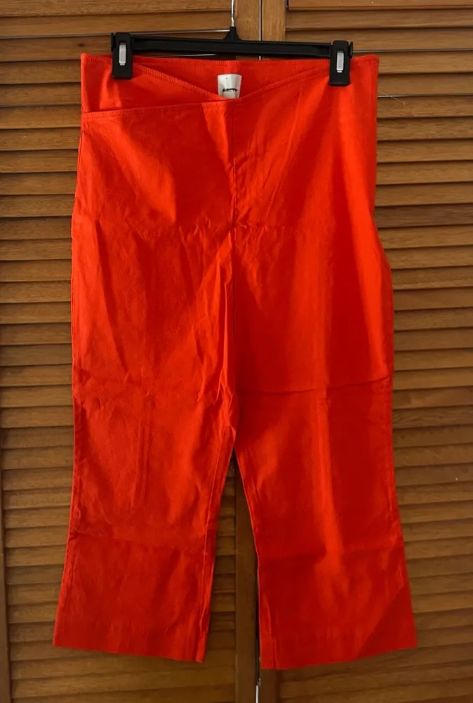 Maeve By Anthropologie Women’s Orange Cropped Linen Stretchy Pull-On Pants Sz 12 - Image 1