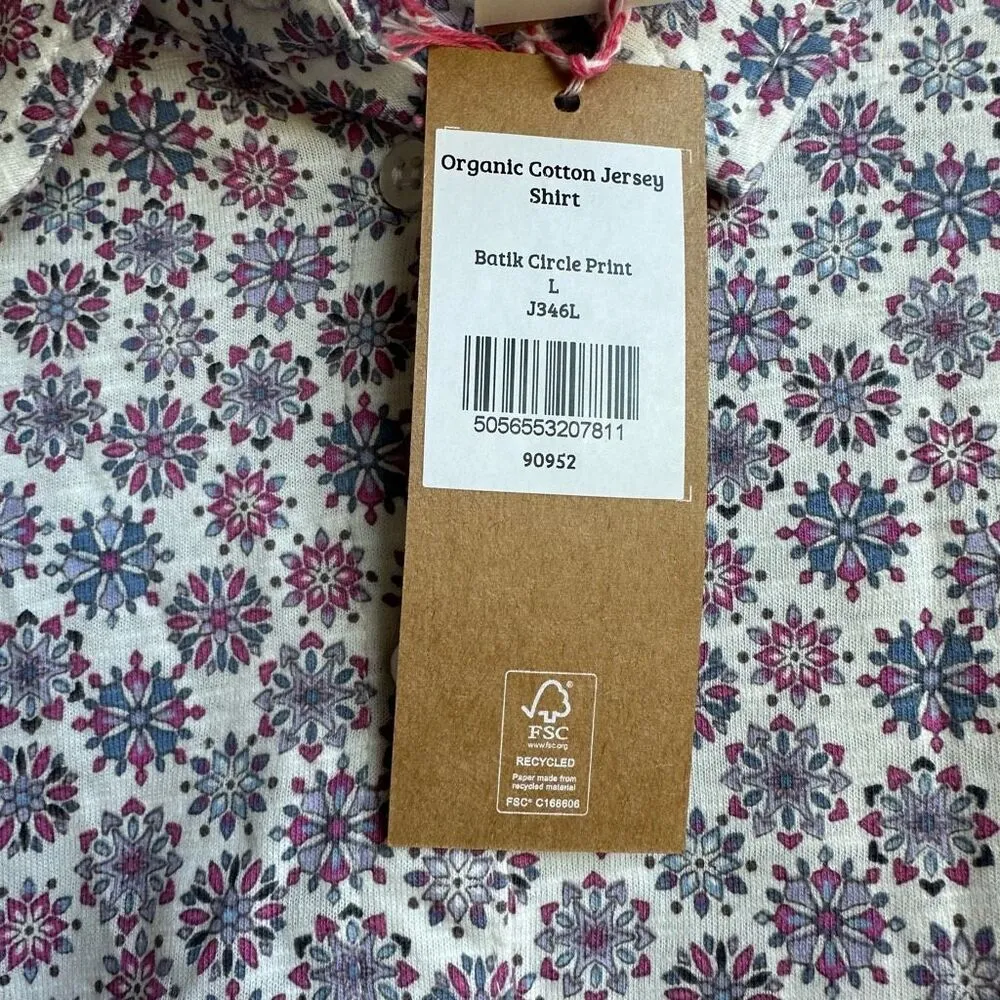 NWT Woolovers 100% Organic Cotton Jersey Batik Circle Button Down Size Large Purple - Image 4