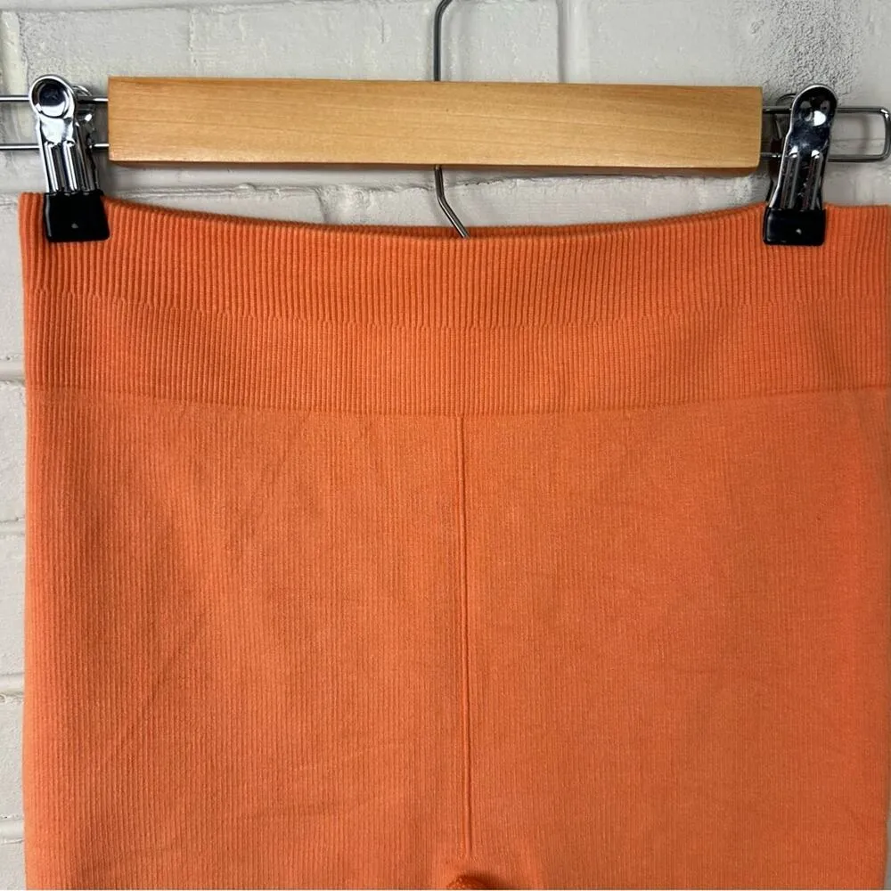 Fabletics High Rise Ribbed Tangerine Orange Athletic Biker Shorts Size M - Image 5
