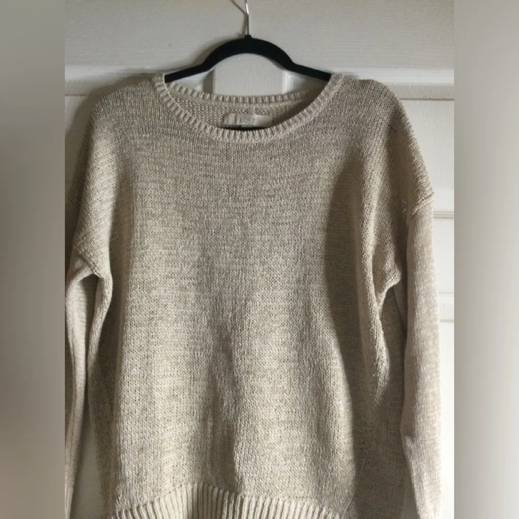 LOFT Light Cream Crew Neck Cable Sweater Size M - Image 2