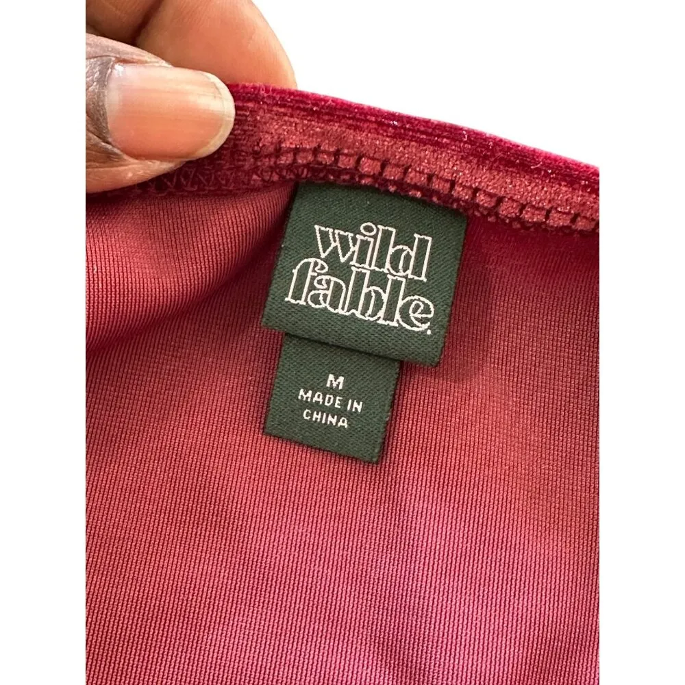 Wild Fable Ruched Velvet Strapless Midi Dress Deep Red Thigh Slit Size M NWT - Image 4