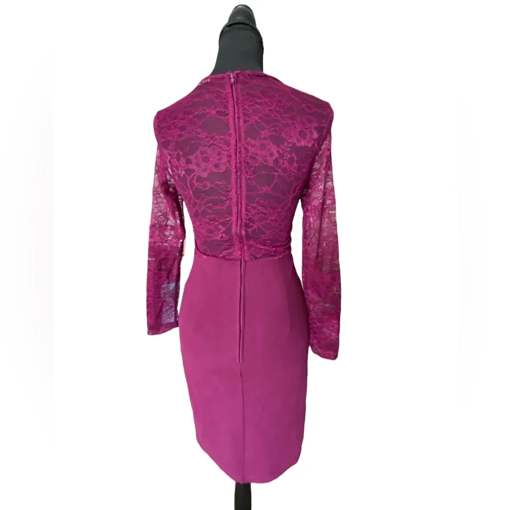 Vintage Charlotte Russe Amaranth Magenta Lace Pencil Dress - Image 3