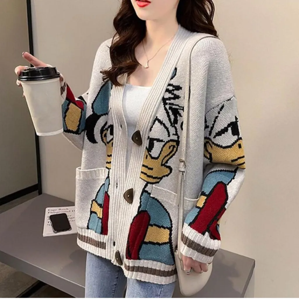 Amazon Cartoon Graphic Cardigan - Gray, Red, Blue, White - Image 3