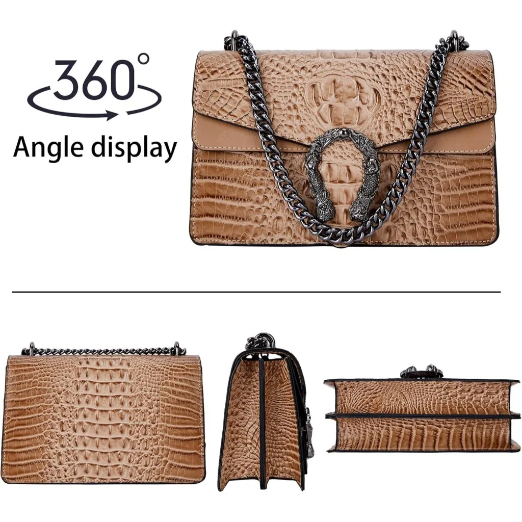 ⚡ Women's Brown Snake Vegan Leather Print Casual Satchel Crossbody Handbag - Image 5