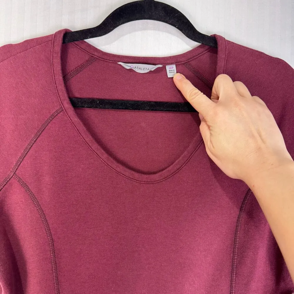 Athleta Maroon Red Athletic Mini Dress Size Petite Medium Zipper Pockets Sporty - Image 3