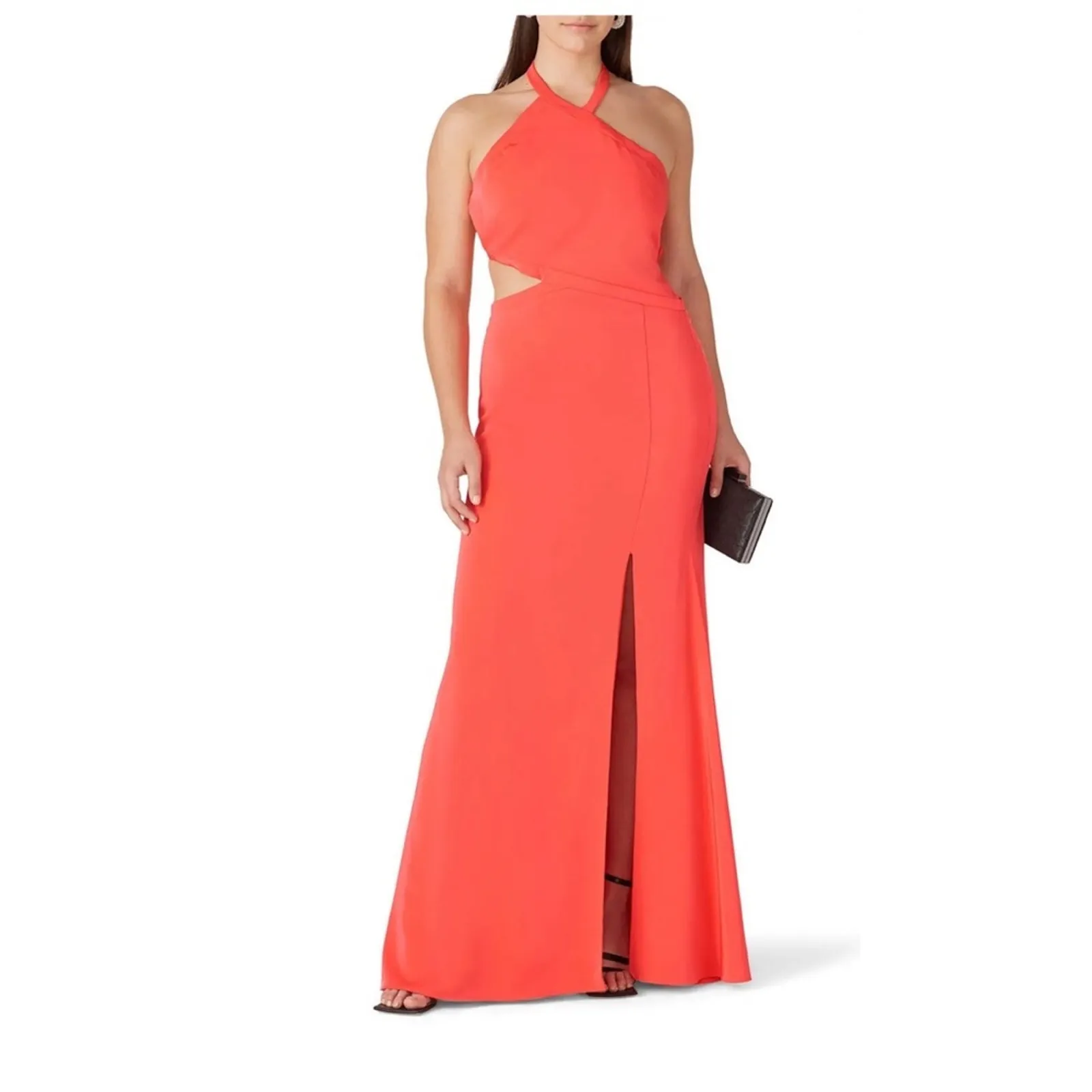 Love by Theia Coral Mermaid Cutout Halter Asymmetric Maxi Gown Orange Size 8 - Image 2
