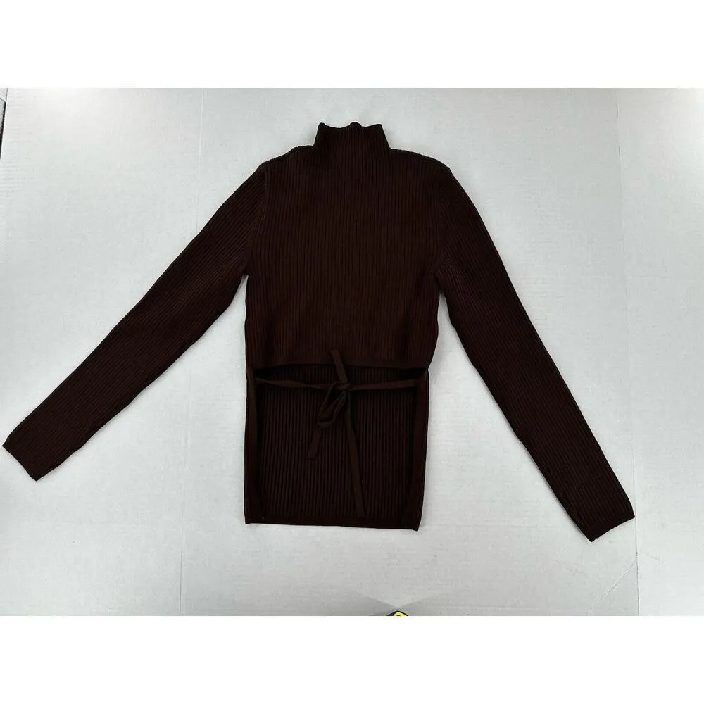 Babaton Aritzia Sweater Sz Xs Sculpt Knit Tie Open Back Ribbed Brown Mockneck​ - Image 10