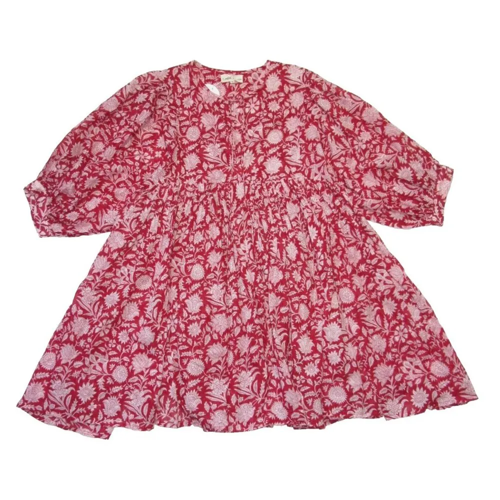 NWT Daughter's of India Kyra Mini in Saffron Floral Cotton Blockprint Dress XL Red - Image 2