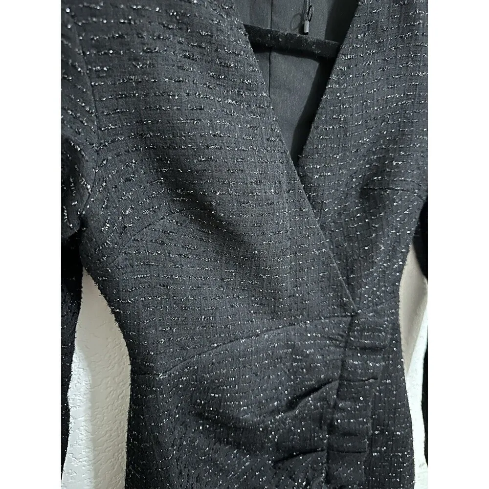 NEW Zara Dress Size XS Womens Tetured Mini Weave Tweed Black Blazer Ruffle Dress - Image 4