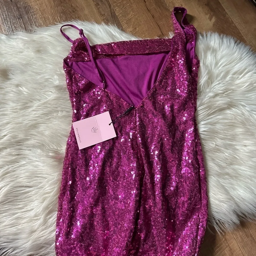 HELLO MOLLY Citadel Skies Dress In Pink Sequins - Image 5