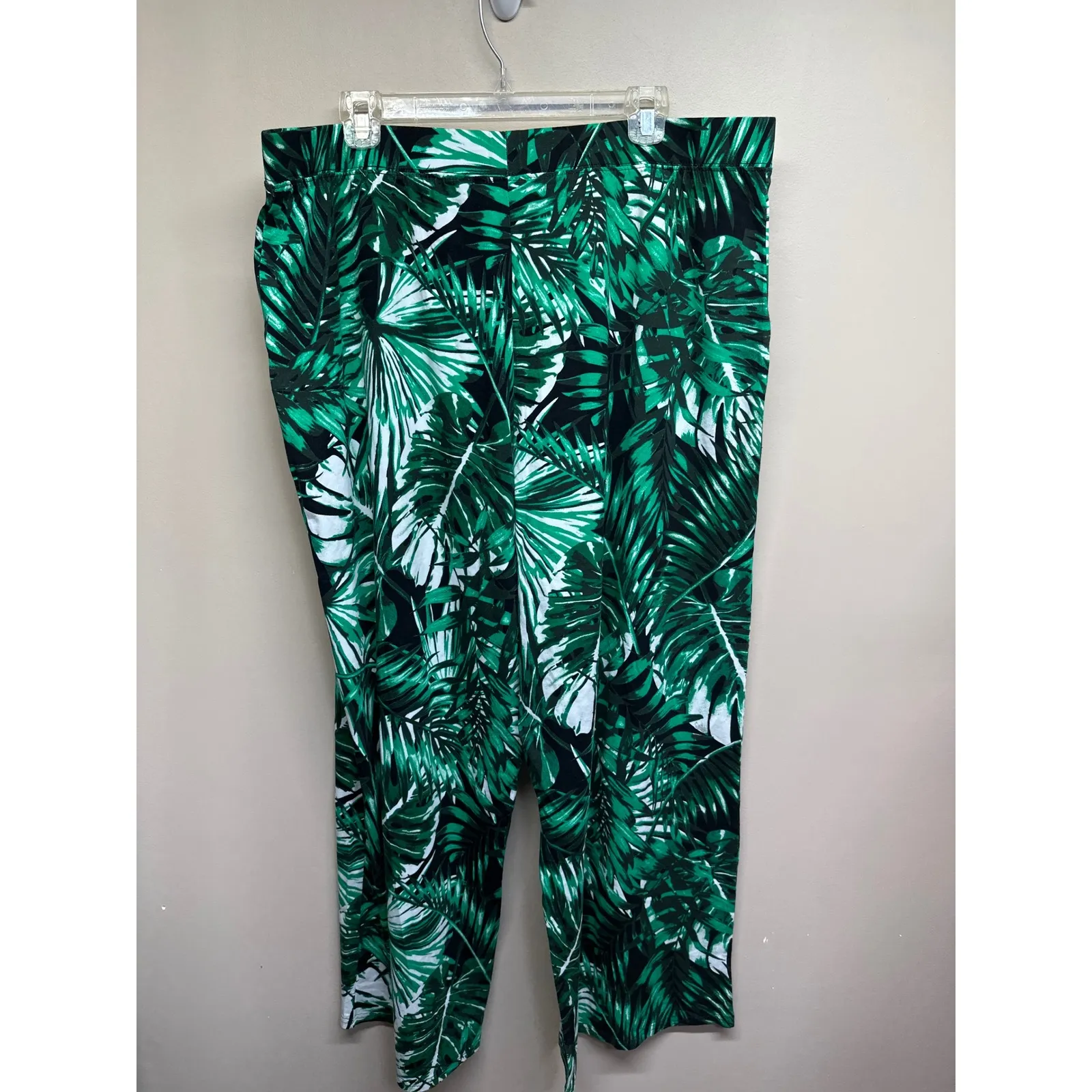 d&co Beach Palm Leaf Print Wide Leg Casual Pants Women XL Green Black White - Image 3