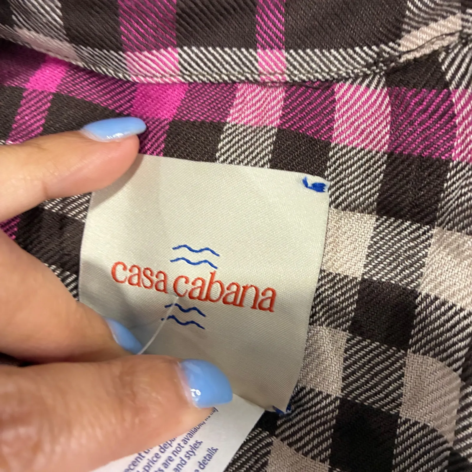 NWT Casa Cabana Flannel Shirt Womens L Plaid Brown Pink‎ Long Sleeve Casual Top Size L - Image 3