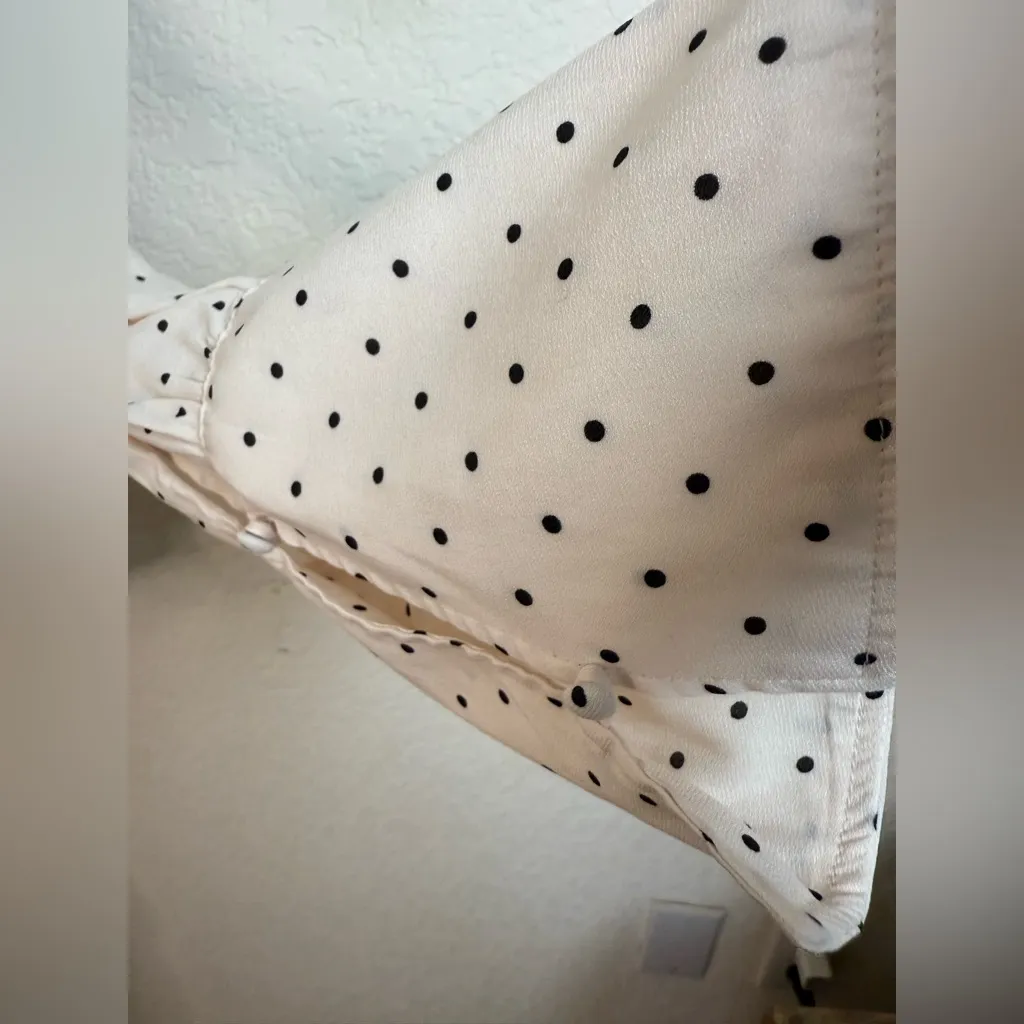 FREE PEOPLE Kennedy Blouse Size‎ Medium Pink Polka Dot Oversized Button Down - Image 4