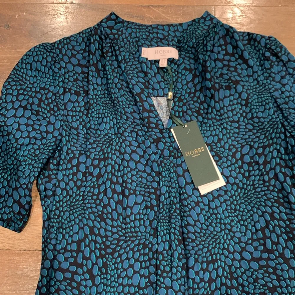 HOBBS LONDON Lucille Tunic Knee Graphic Dot Navy Aegean Dress Size US 2 - Image 6