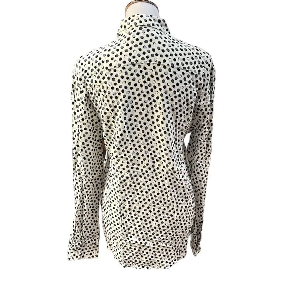 Zara Slim Fit Circle Pattern Button Down Shirt White Black, Blue Size Large - Image 2