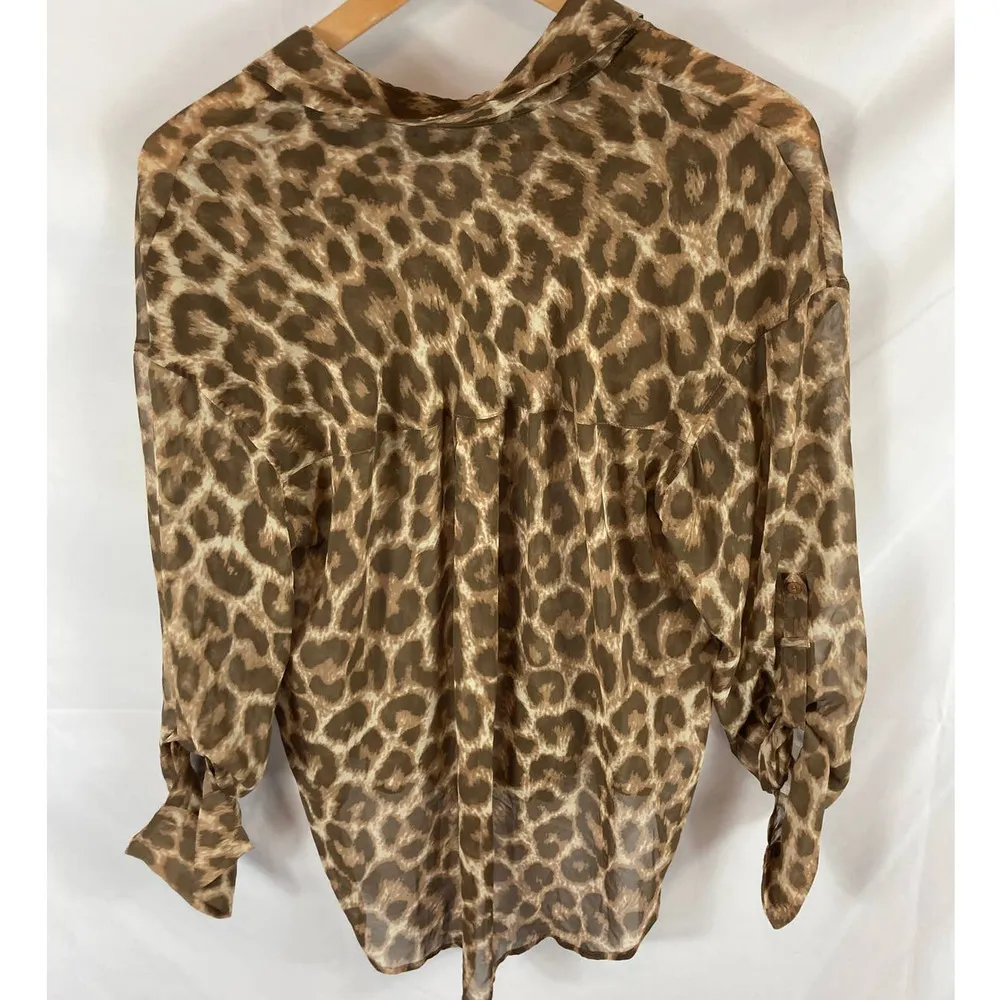 Free People Easy Rider Cheetah Button Down Shirt Blouse Drapey Small - Image 5