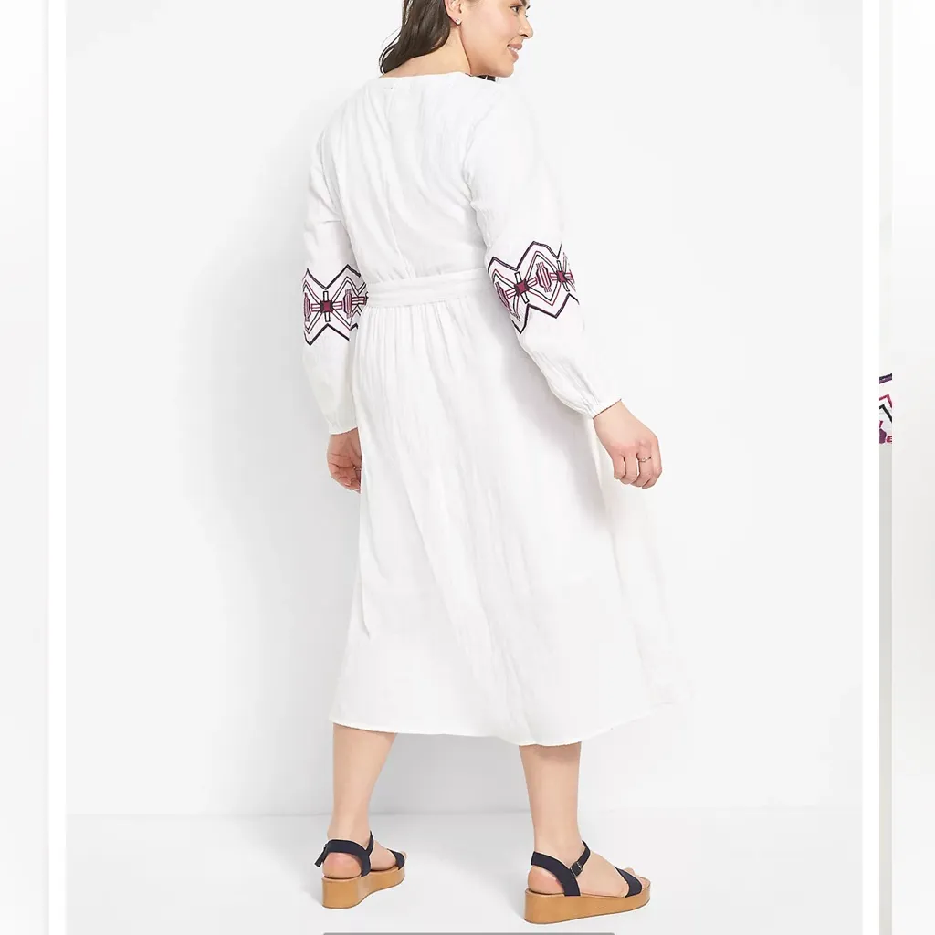 Lane Bryant Boho White & Purple Embroidered Tassel Midi‎ Dress Sz 26 NEW - Image 2
