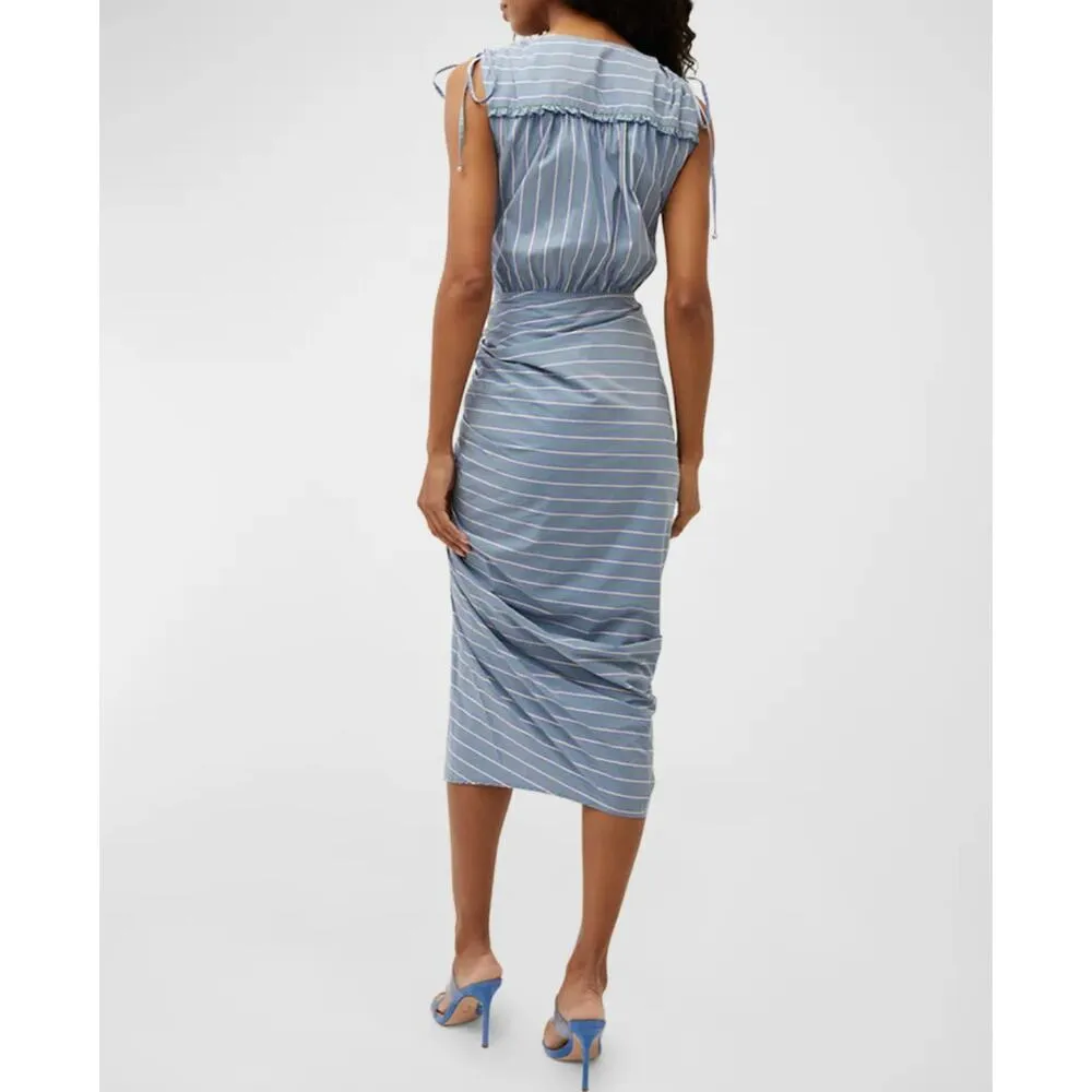 NWT Veronica Beard Teagan Stripe Ruched V-Neck Midi Dress in Blue/Kelly Green - Image 2