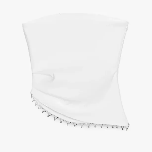 Zara NWT white tassel rhinestone embellishment fringe hem asymmetrical top - Image 9