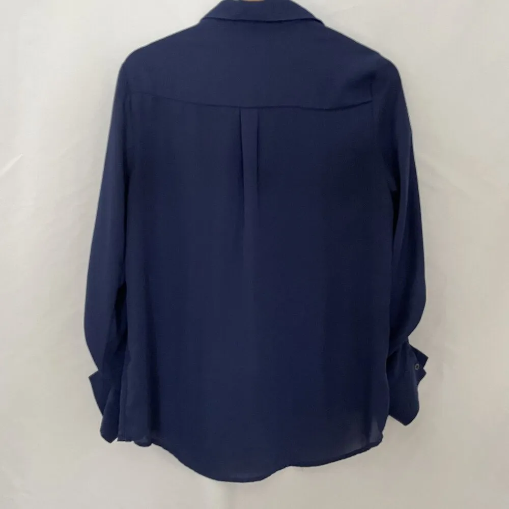 Forever 21 Womens Button-Up Navy Blouse - Medium business casual blue shirt - Image 7