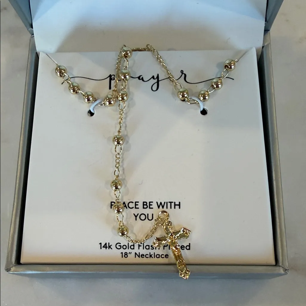 NWT Gratitude & Grace 14KT Gold Flash Plated Cross Rosary Necklace with Beads - Image 9