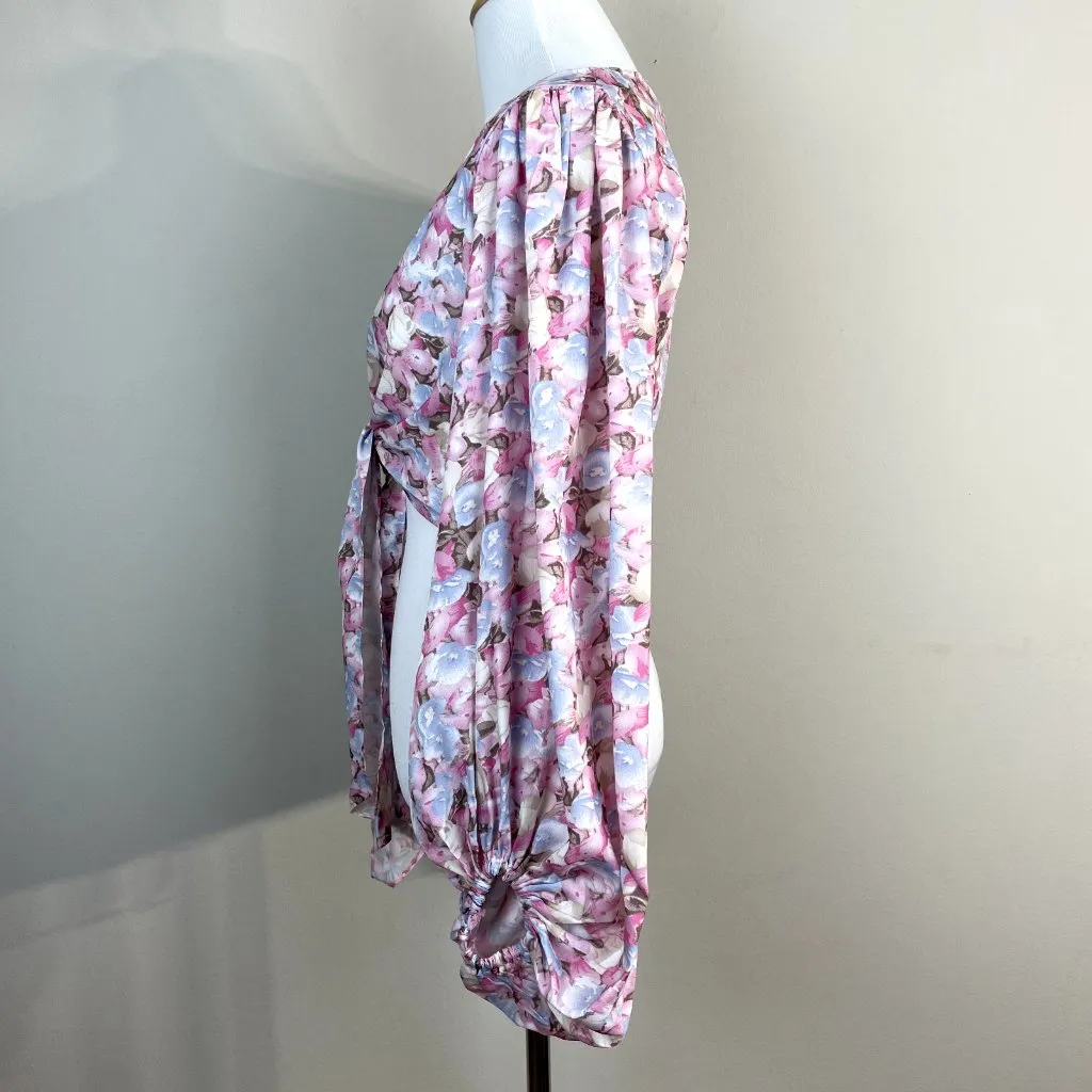 Petal + Pup Kelsey Top Womens 2 Pink Floral Cropped Long‎ Sleeve Tie Topper New - Image 6