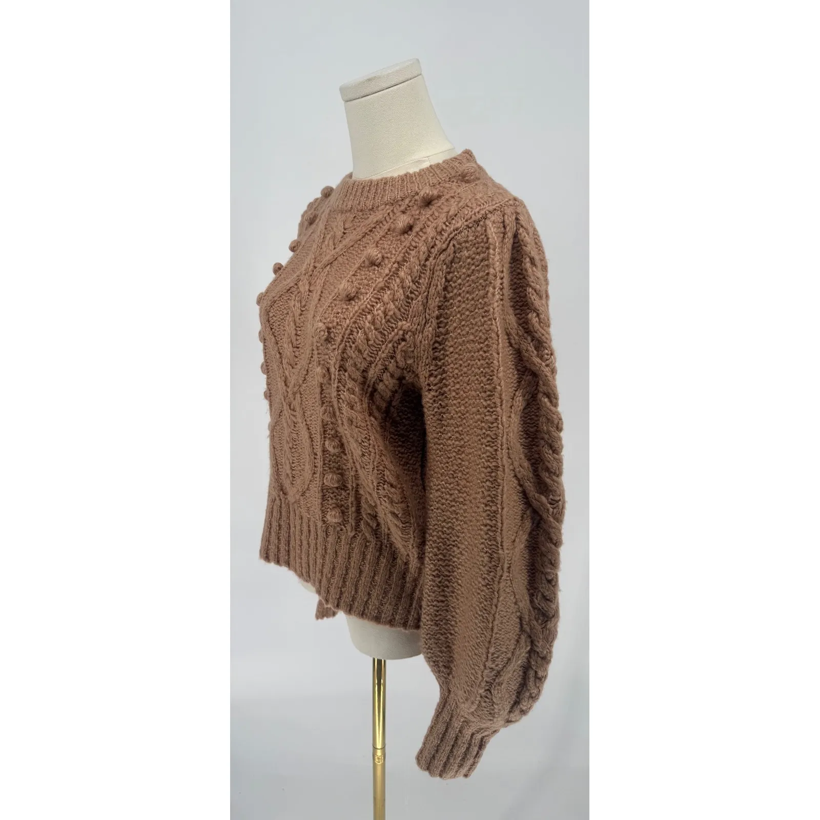 New! Joie Bia Cable-Knit Puff-Sleeve Sweater in Ginger‎ Sz Small $348 - Image 5