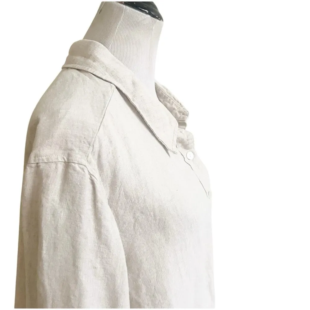 Linden Hill 100% Linen Shirt Tunic Plus Size 2X Natural Beige Collared Lagenlook Tan - Image 9