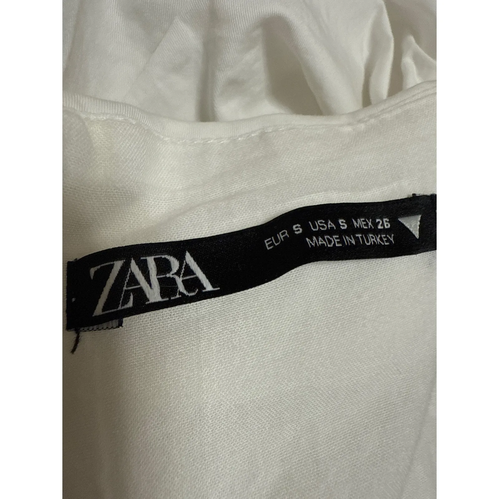 Zara Women's White Short Puff Sleeve Square Neck Zipper Maxi A-Line Dress Size S - Image 4