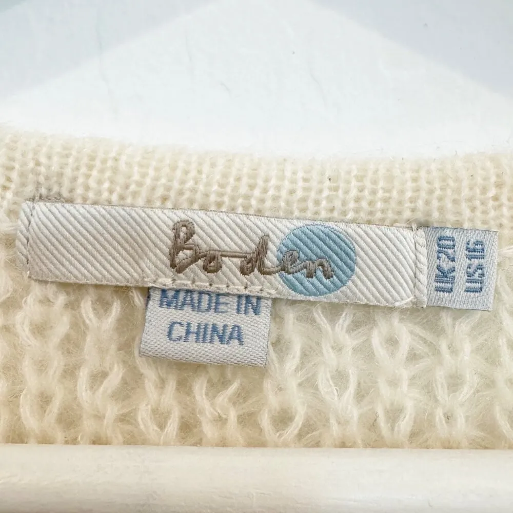 Boden‎ Mohair Wool Knit Fuzzy Colorblock Sweater Cream Blue Winter Plus Size 16 Gray - Image 4