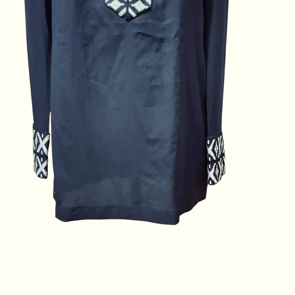 TORY BURCH NAVY EMBROIDERED TAPED TUNIC SIZE 2 - Image 5