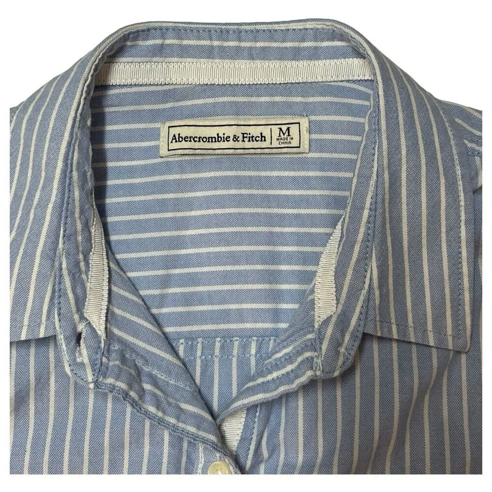 Abercrombie Fitch Top Womens M Striped Button Up Long Sleeve Dress Shirt Blue - Image 3