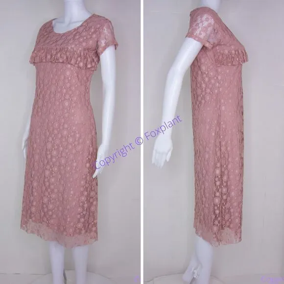 NEW‎ Reserved lace ruffle chest short sleeve midi sheath dress, S - Image 3