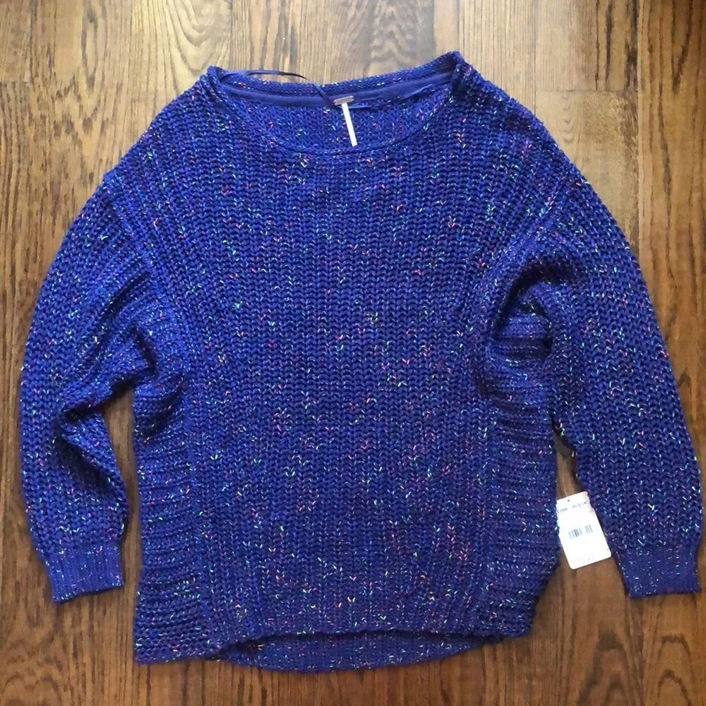 FREE PEOPLE Women’s Blue Neon Confetti Drop Shoulder Oversized Sweater Sz XS NWT - Image 4