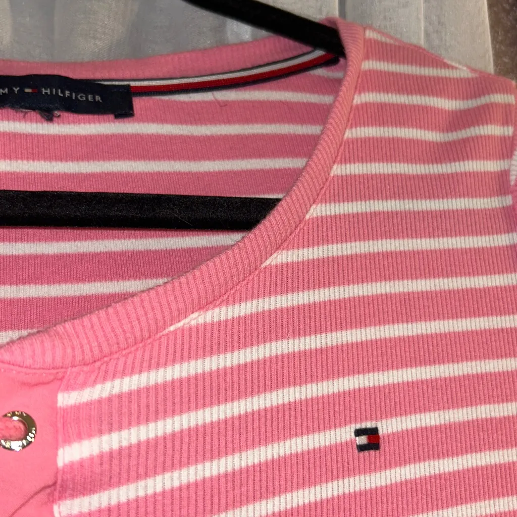 Tommy Hilfiger Size L 3/4 Sleeve Pink Ribbed Striped Top - Image 4