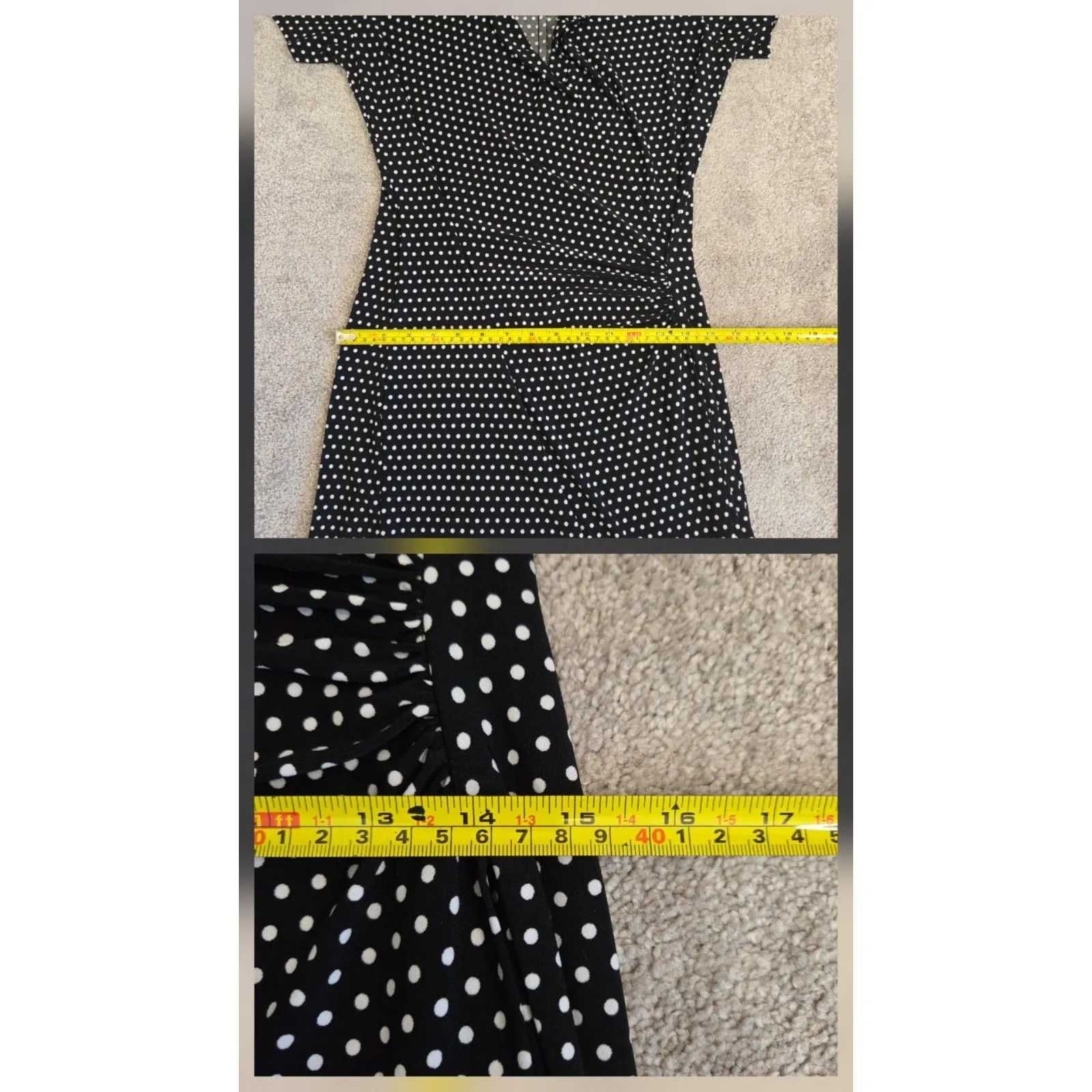Norma Kamali Black White Polka Dot Faux Wrap Jersey Knit Fitted Sheath Dress S - Image 12