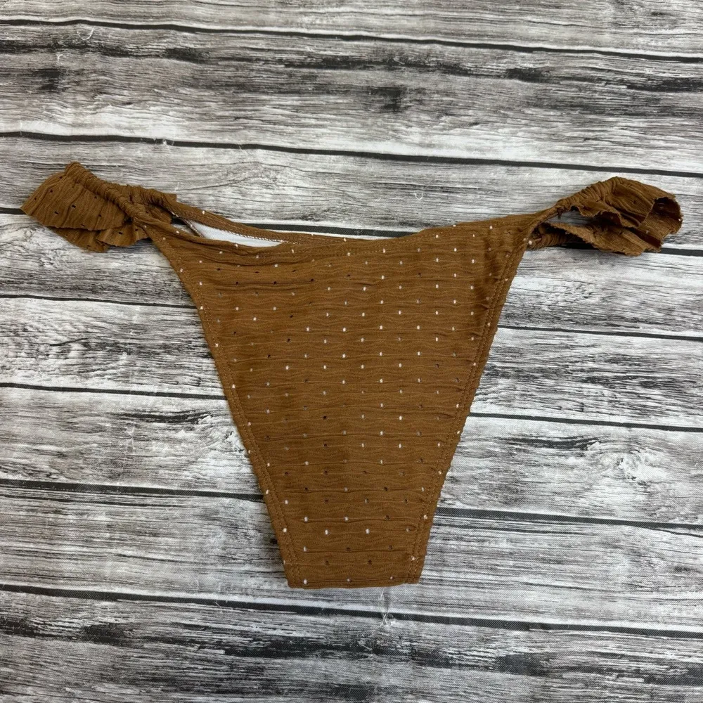 Unbranded Women's Cheeky Ruffle Bikini Bottoms Cognac Brown L LG Large Textured - Image 2