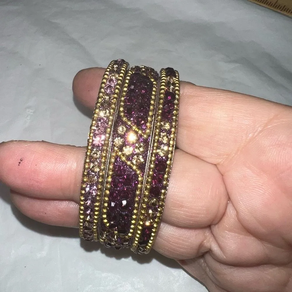 Set of Three Made in India Purple and Gold Sparkle Bangle Bracelets - Image 5