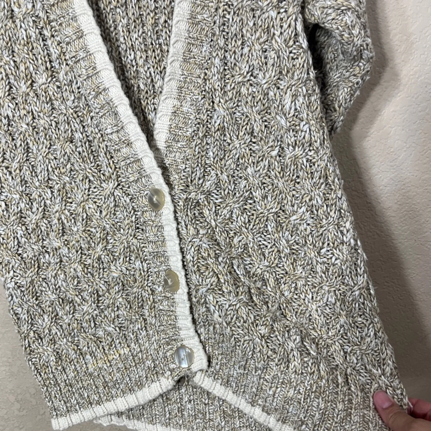 Vintage Boston Traders Cable Knit Cardigan Sweater M Neutral Tones Button Front - Image 3