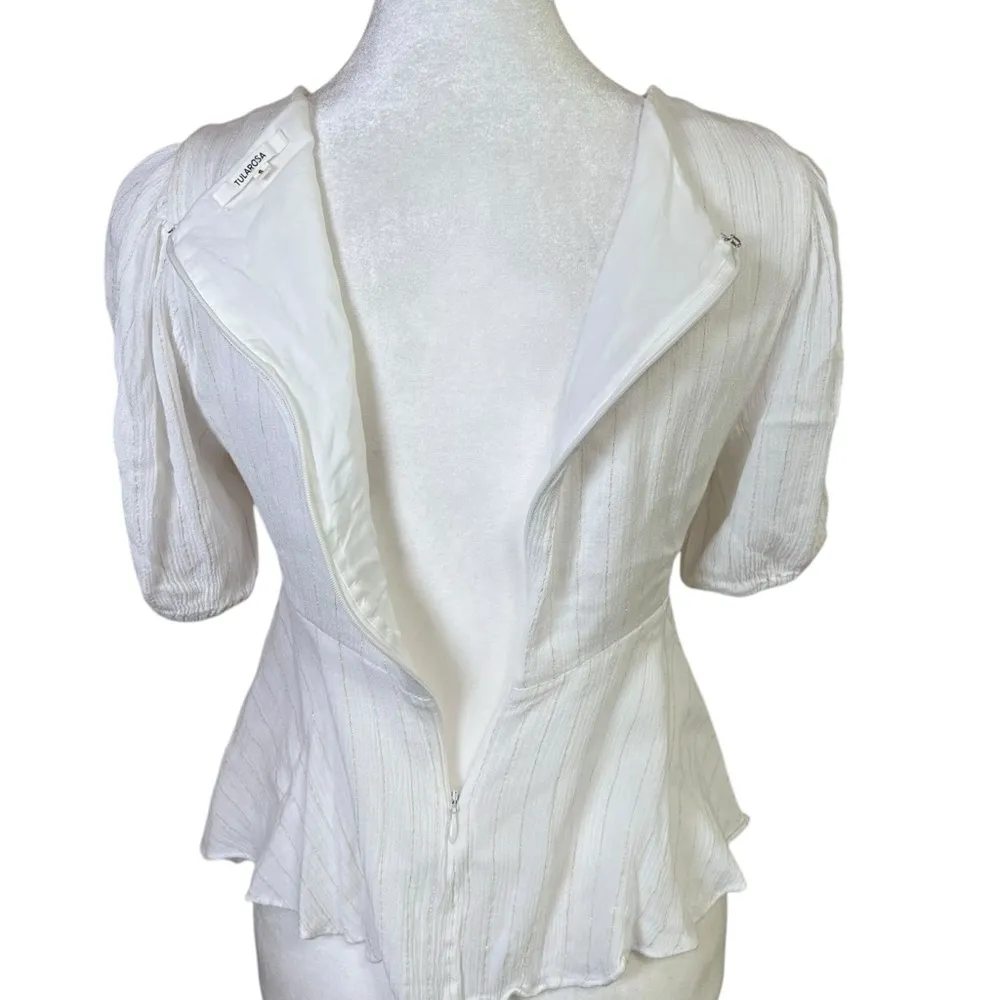 Tularosa REVOLVE Otis Top Peplum V-Neck Fairy Peasant Flowy White/Gold Y2K Sz S - Image 9