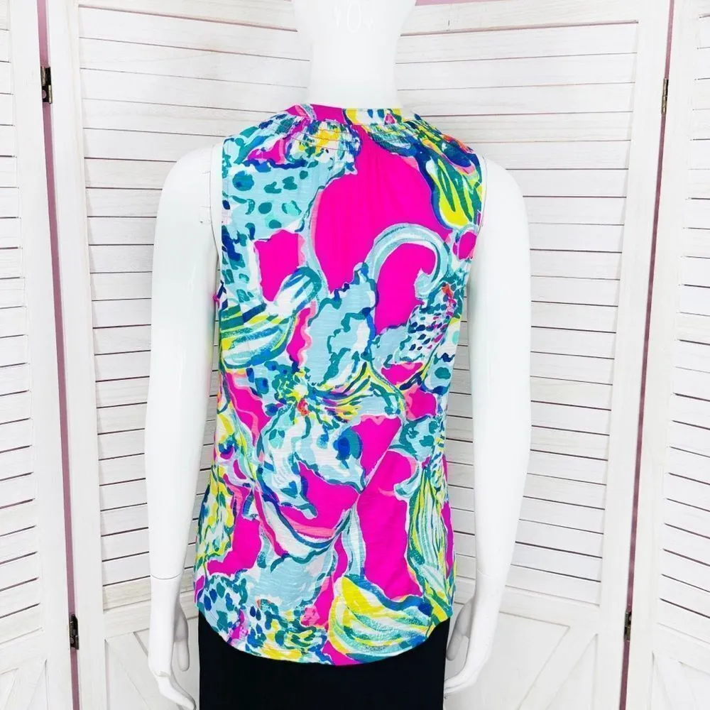 Lilly Pulitzer Essie Top Sleeveless Shirt‎ Magenta Hottie Floral Pink XS - Image 5