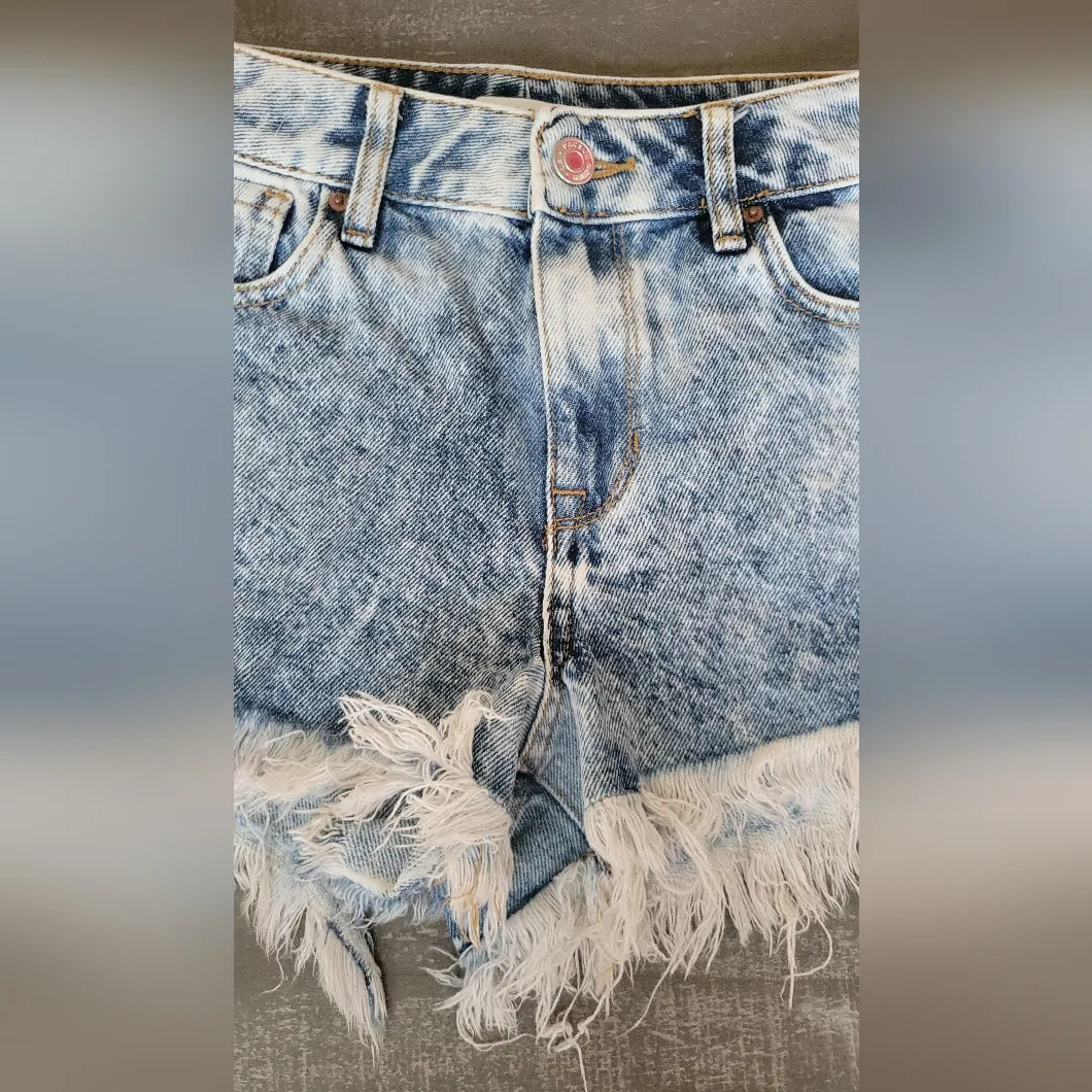 P A C S U N Hi-Rise Festival Acid Wash Raw Hem Jean Shorts Size 24 - Image 13