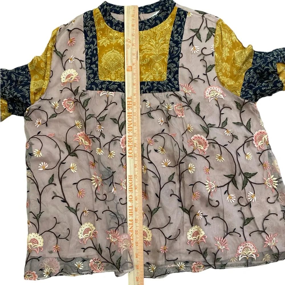 Anthropologie Let me be love actually boho embroidered silk blouse Size L - Image 13